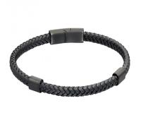 Fred Bennett Reborn Clasp Black Recycled Leather Bracelet B5322 - Classic - Stainless Steel
