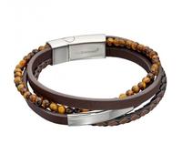 Fred Bennett Reborn Recycled Leather & Tiger's Eye Multi Row Bracelet B5317