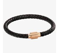 Fred Bennett Rose Gold Plated Hexagon Ridge Clasp Black Leather Bracelet B5131