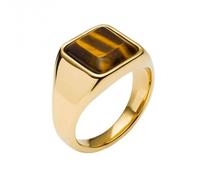 Fred Bennett Signet Tigers Eye Gold Plated Ring R3857Y - Premium Finish | - Size 60 - Stainless Steel / Stone
