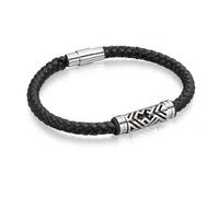 Fred Bennett Stainless Steel Black Leather Bracelet B4725 - - Leather / Stainless Steel