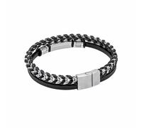 Fred Bennett Stainless Steel Black Leather Bracelet B5574B - Classic Look | - Stainless Steel / Leather