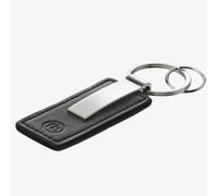 Fred Bennett Stainless Steel Black Leather Logo Embossed Key Ring Y2625