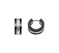 Fred Bennett Stainless Steel Black Stripe Huggie Hoop Earrings E6570B