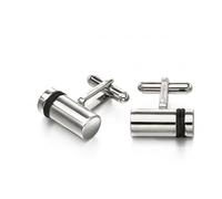 Fred Bennett Stainless Steel Black Stripe Barrel Shape Cufflinks - Stainless Steel