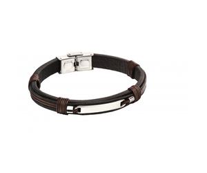 Fred Bennett Stainless Steel ID Bar Woven In Leather Bracelet 21.5cm
