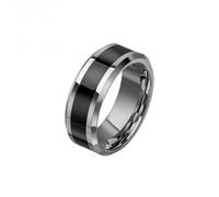 Fred Bennett Tungsten With Black Enamel Stripe Ring R3860 - Classic Look | - Size 58