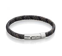 Fred Bennett Woven Grey Leather & Stainless Steel Clip Clasp Bracelet