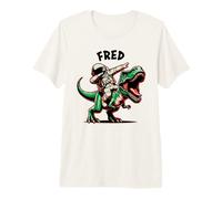 Fred Dabbing Astronaut on a Dinosaur Cartoon Premium T-Shirt