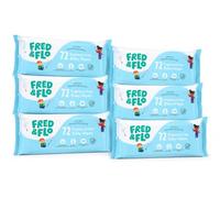 Fred & Flo Fragrance Free Baby Wipes 72 per Pack - 6 Packs (432 Wipes) | Gentle | PH Balanced | Dermatologically Tested | Alcohol & Fragrance Free | Suitable for Vegans