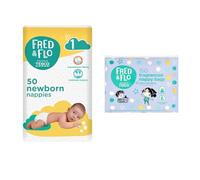 Fred & Flo Size 1 Nappies Newborn 50 Pack + 150 Nappy Bags