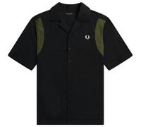 Fred Perry Black Panelled Short Sleeve Bowling Shirt - M