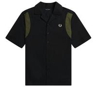 Fred Perry Black Panelled Short Sleeve Bowling Shirt - S