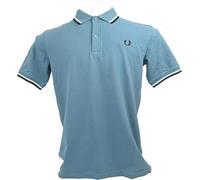 Fred Perry Boys Girls Twin Tipped Polo Shirt 100% Cotton in Ash Blue Tipped with Cream and Navy Age 9-10