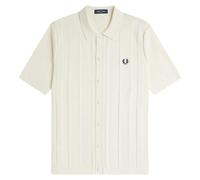 Fred Perry Button Through Short Sleeve Knitted Shirt - Ecru - Medium