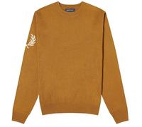 Fred Perry Laurel Wreath Logo On Sleeve Dark Caramel Crew Jumper - S