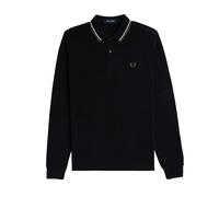 Fred Perry Long Sleeve Twin Tipped Polo Shirt Black/Ecru/Green - XL