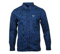 Fred Perry Mens All Over Logo Long-Sleeved Shirt - Cobalt - S - Cobalt - 100% Cotton