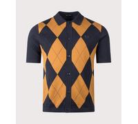Fred Perry Mens Argyle Button Through Knitted Shirt - Colour: 608 Navy - Size: XL