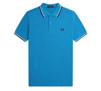Fred Perry Mens Black Cream Twin Tipped Collar Cyber Blue Polo Shirt Cotton - Size X-Small
