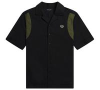 Fred Perry Mens Black Panelled Short Sleeve Bowling Shirt Cotton - Size Medium