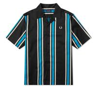 Fred Perry Mens Black Striped Revere Collar Shirt Cotton - Size Small