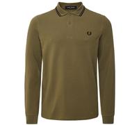 Fred Perry Mens Black Twin Tipped Collar Dark Green Long Sleeve Polo Shirt Cotton - Size X-Small