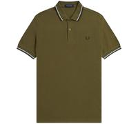 Fred Perry Mens Brown Twin Tipped Collar Dark Green Polo Shirt Cotton - Size X-Small