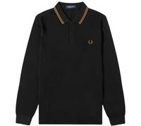Fred Perry Mens Double Tipped Collar Long-Sleeved Polo Shirt - Black/Stone - S - Black/Stone - 100% Cotton