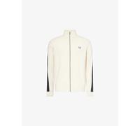 Fred Perry Mens Fred Perry Embroidered-Logo Contrasting-Panel Wool-Blend Cardigan Ecru S