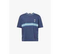 Fred Perry Mens Fred Perry x Craig Green Logo-Embroidered Cotton T-Shirt Mid Blue Marl L