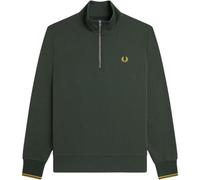 Fred Perry Mens Half Zip Sweatshirt Court Green Cotton - Size Small