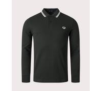 Fred Perry Mens Long Sleeve Twin Tipped Polo Shirt - Colour: T50 Night Green/Snow White - Size: Medium