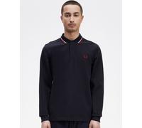 Fred Perry Mens Long Sleeve Twin Tipped Polo Shirt - Navy Cotton - Size Large