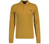 Fred Perry Mens Long Sleeved Polo Shirt M6006 100% Cotton in Dark Caramel and Black Size Extra Large - XL
