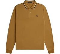 Fred Perry Mens Long Sleeved Twin Tipped Polo Shirt M3636 100% Cotton in Dark Caramel Tipped with Black & Oatmilk Size XXL