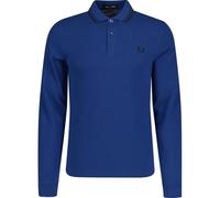 Fred Perry Mens Long Sleeved Twin Tipped Polo Shirt M3636 100% Cotton in Shaded Colbalt Blue Tipped with Black Size Small