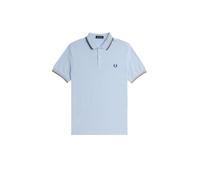Fred Perry Mens M3600 Plain Polo Shirt 100% Cotton in Light Smoke Blue Tipped with Shaded Ocean Blue & Honey Size XXXL