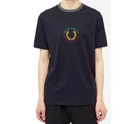 FRED PERRY | Mens Navy Blue M8533 Embroidered Laurel Ringer T Shirt | Size Small