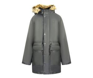 Fred Perry Mens Padded Waxed Cotton Hooded Black Parka Jacket - Size Large