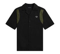 Fred Perry Mens Panelled Short-Sleeved Bowling Shirt (Black) - Size Small