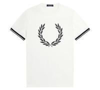 Fred Perry Mens Printed Laurel Wreath M5677 100% Cotton T Shirt with Tipped Sleeves in Snow White Size Medium
