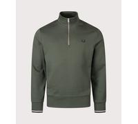 Fred Perry Mens Quarter Zip Sweatshirt - Colour: 53A Court Green/Snow White/Navy - Size: Medium