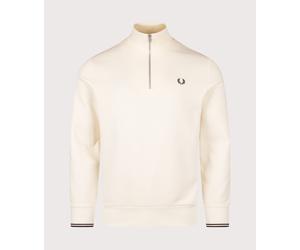 Fred Perry Mens Quarter Zip Sweatshirt - Colour: 84A Ecru/Oxblood/Grass Roots - Size: Medium