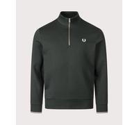 Fred Perry Mens Quarter Zip Sweatshirt - Colour: T50 Night Green/Snow White/Snow White - Size: XL