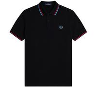 Fred Perry Mens Red and Blue Twin Tipped Collar Black Polo Shirt Cotton - Size X-Small