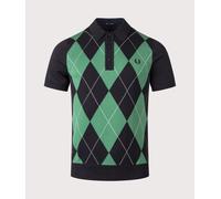 Fred Perry Mens Regular Fit Argyle Knitted Polo Shirt - Colour: 184 Black - Size: Large