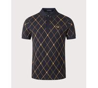 Fred Perry Mens Regular Fit Argyle Print Fred Perry Shirt - Colour: 102 Black - Size: Large