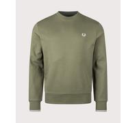 Fred Perry Mens Regular Fit Crew Neck Sweatshirt - Colour: 87B Laurel Wreath Green/Ecru/Dusky Blue - Size: Small