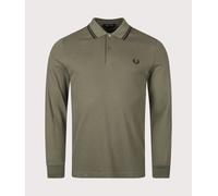 Fred Perry Mens Regular Fit Long Sleeve Twin Tipped Polo Shirt - Colour: Z50 Laurel Wreath Green/Black/Black - Size: XXL